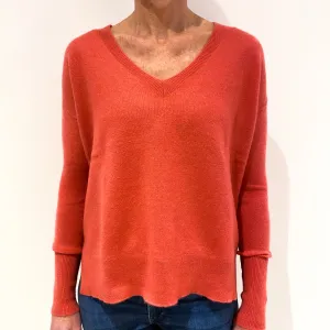 Dark Coral Pink Cashmere V-Neck Jumper Small