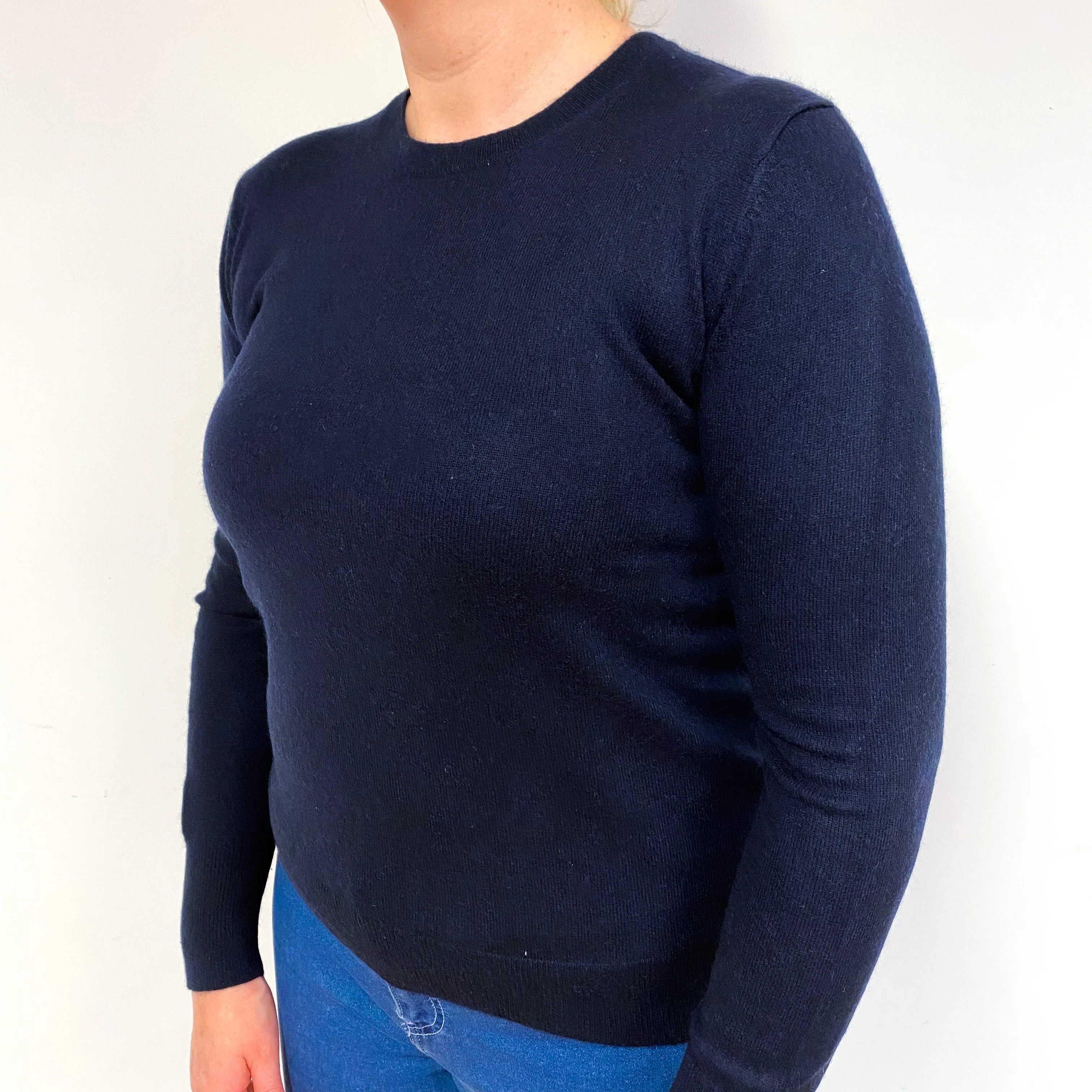 Dark Navy Cashmere Crew Neck Jumper Large