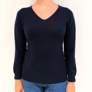 Dark Navy Cashmere V-Neck Jumper Small