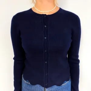 Dark Navy Scalloped Cashmere Crew Neck Cardigan Small