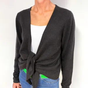 Dark Slate Grey Cashmere Tie Front Cardigan Medium