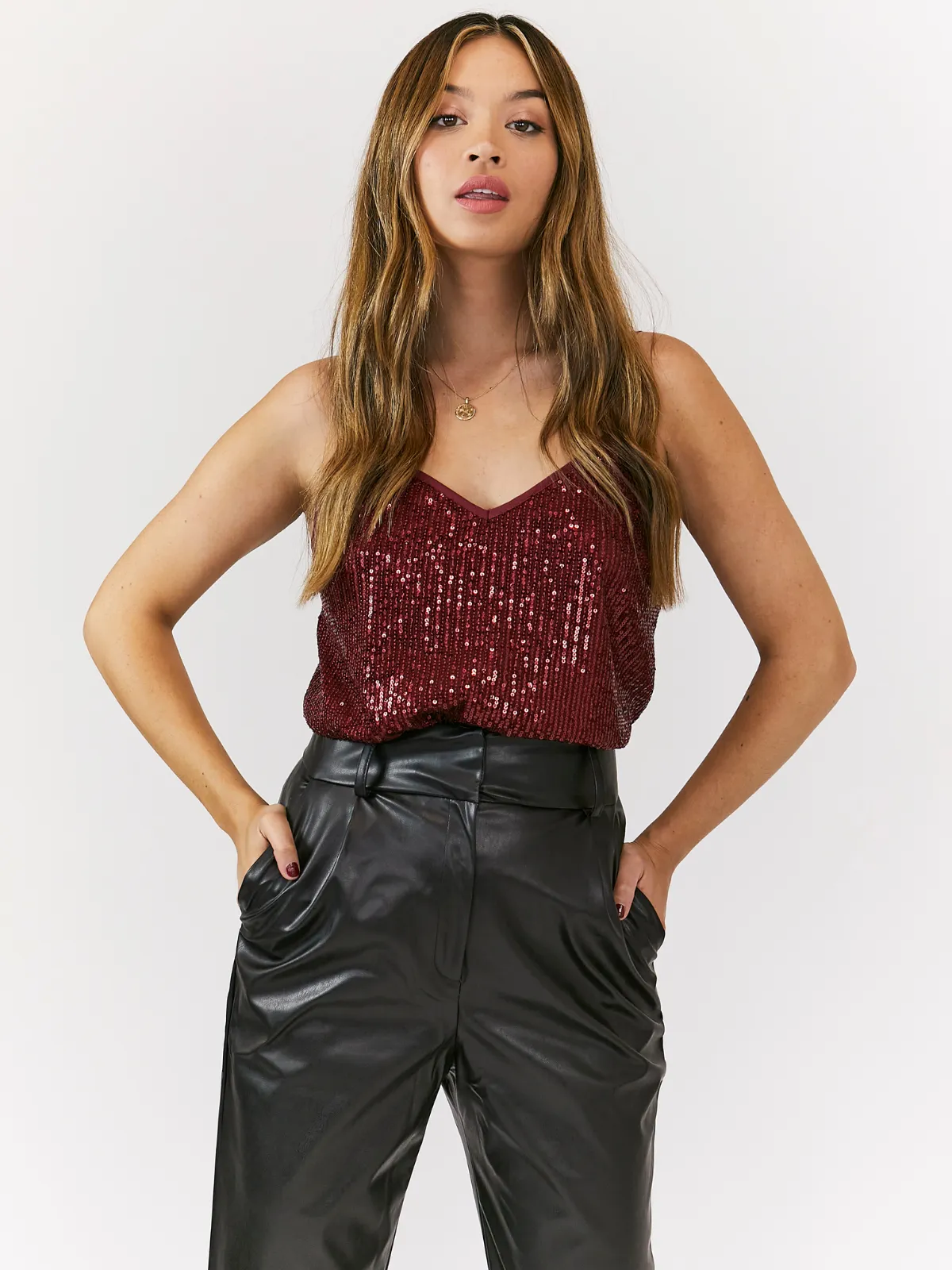 Daya Sequin V Neck Top / Mulberry