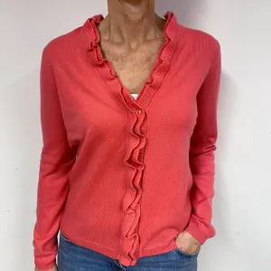 Deep Coral Pink Cashmere V-Neck Cardigan Medium