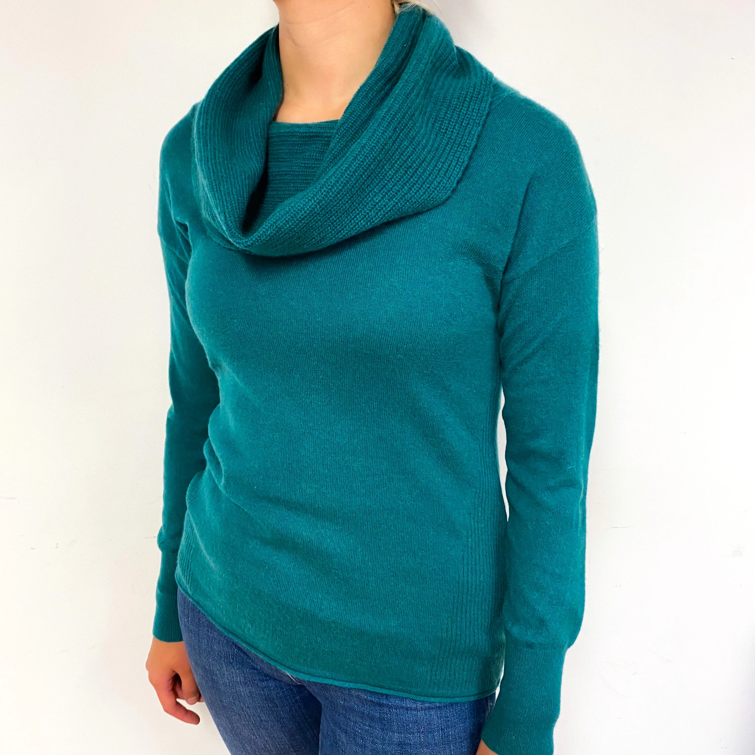 Deep Emerald Green Cashmere Cowl Neck Jumper Small