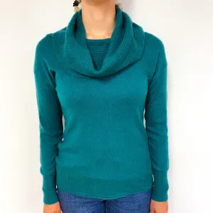 Deep Emerald Green Cashmere Cowl Neck Jumper Small