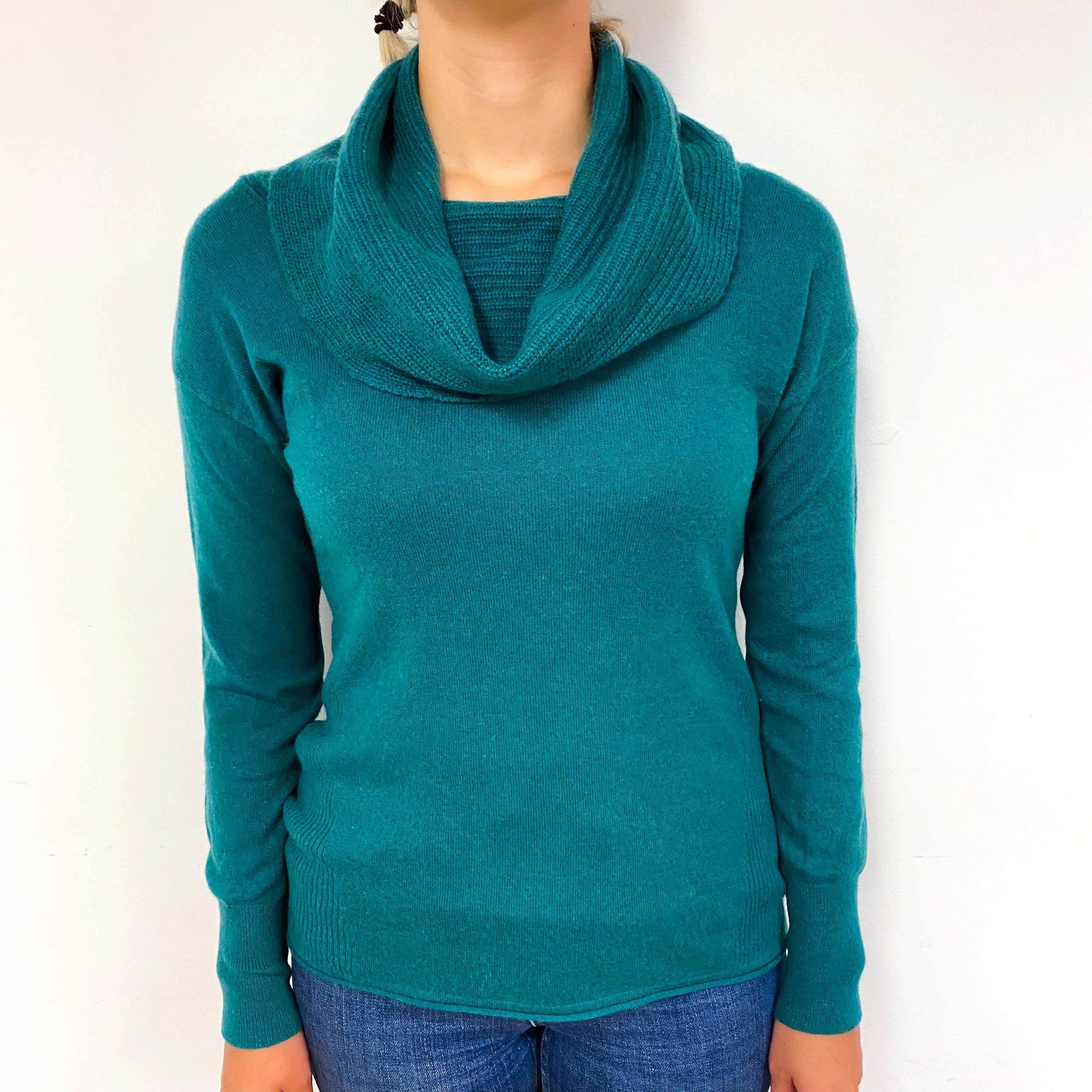 Deep Emerald Green Cashmere Cowl Neck Jumper Small