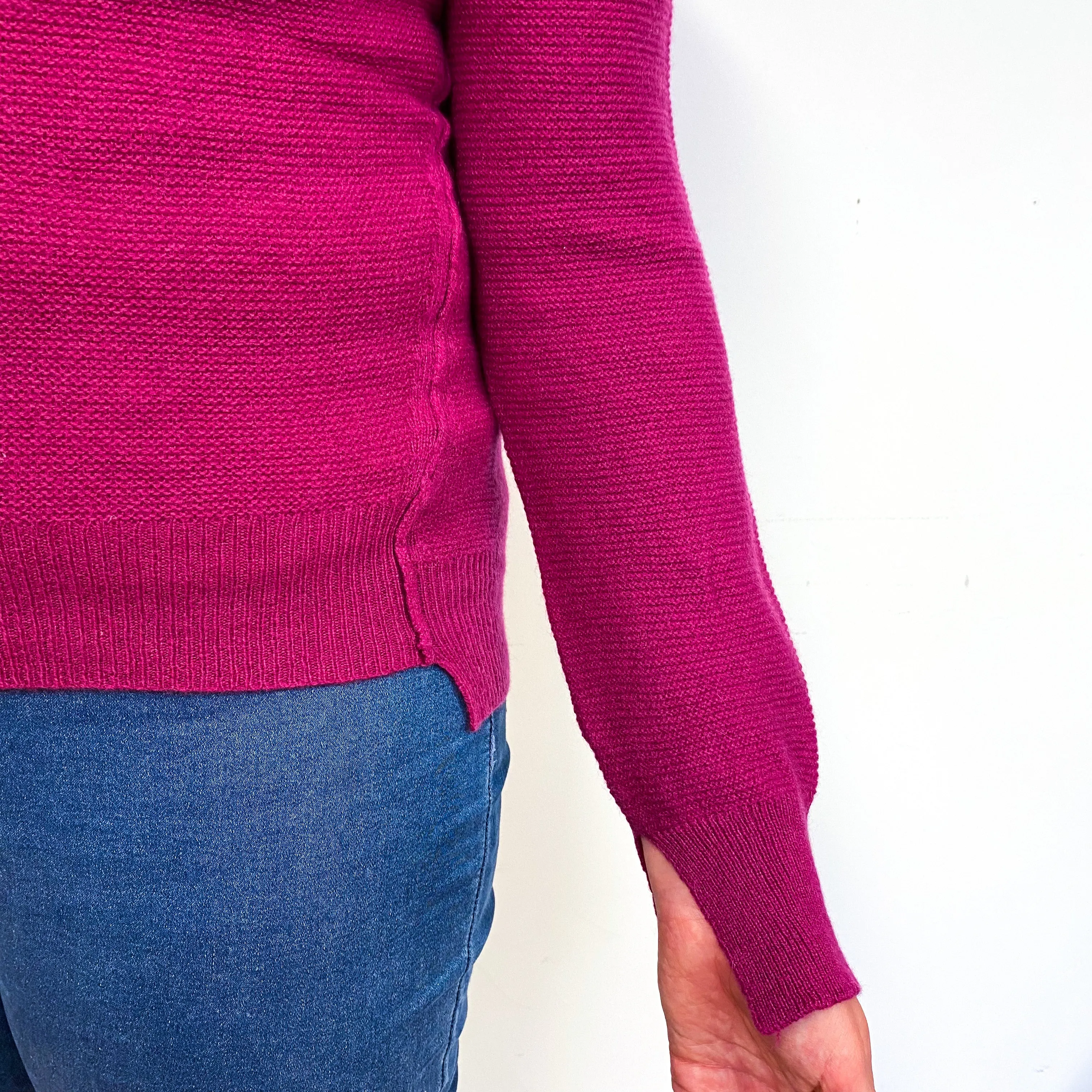 Deep Magenta Pink Cashmere Crew Neck Jumper Large