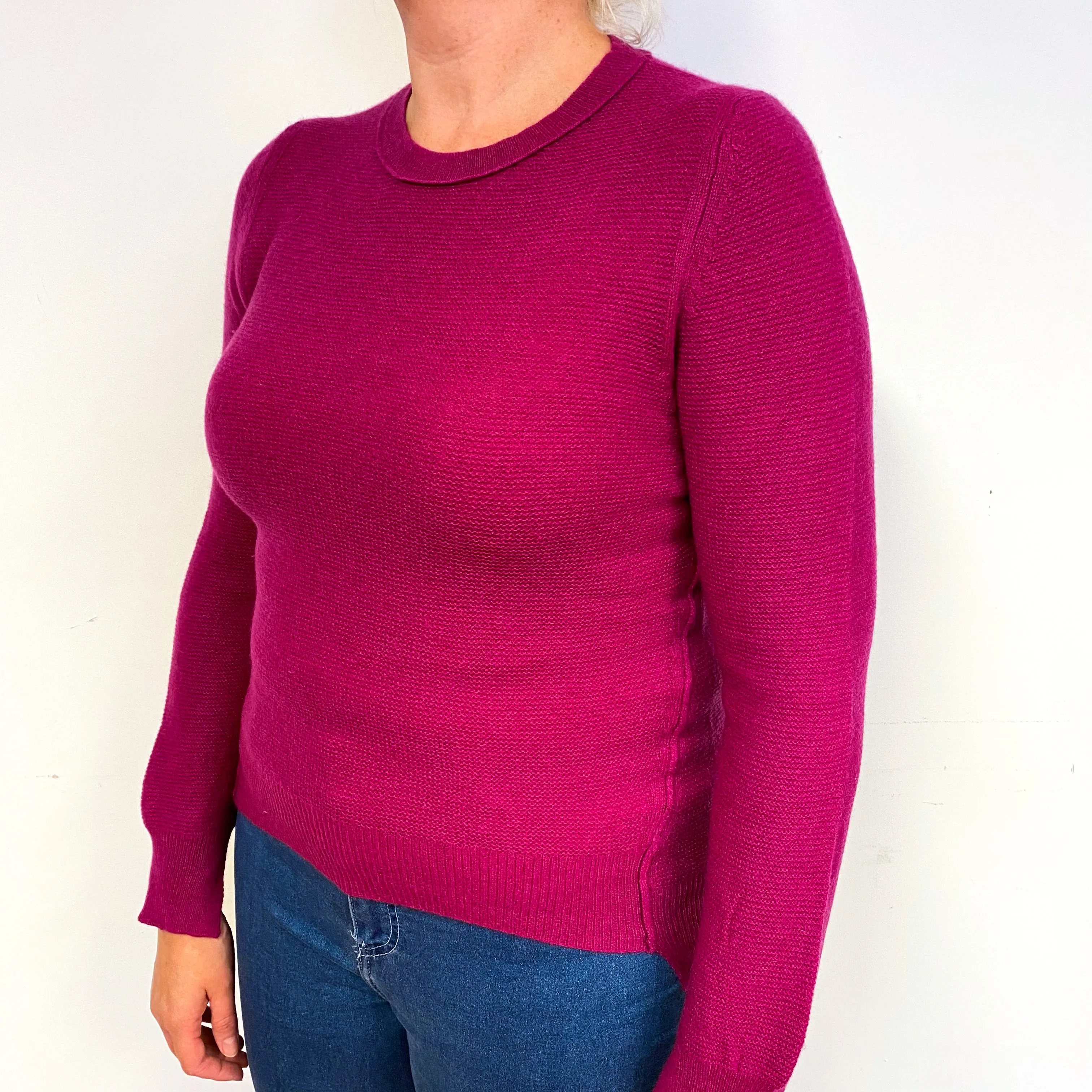 Deep Magenta Pink Cashmere Crew Neck Jumper Large