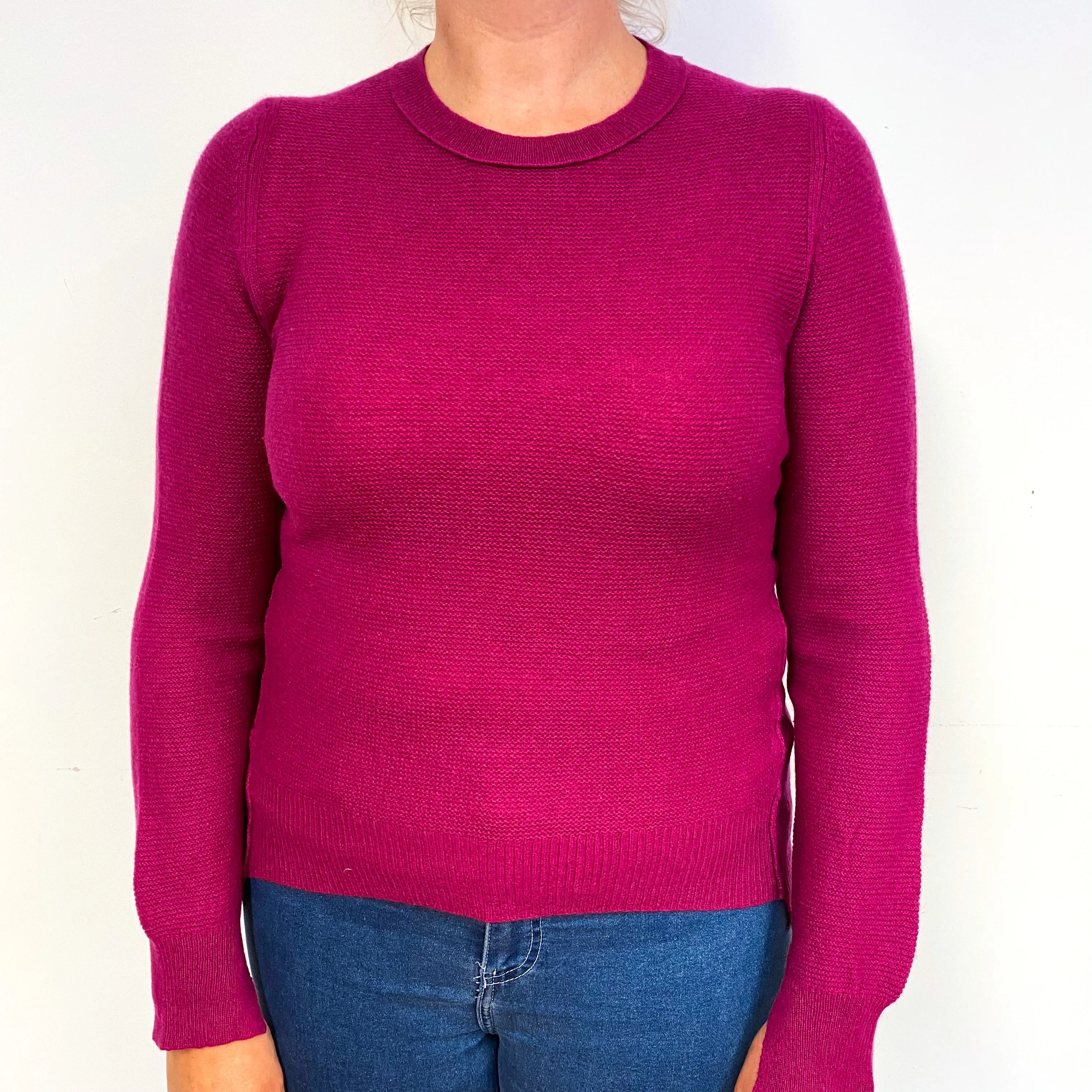Deep Magenta Pink Cashmere Crew Neck Jumper Large