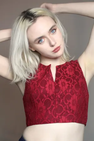 Deep Red Lace Crop Top