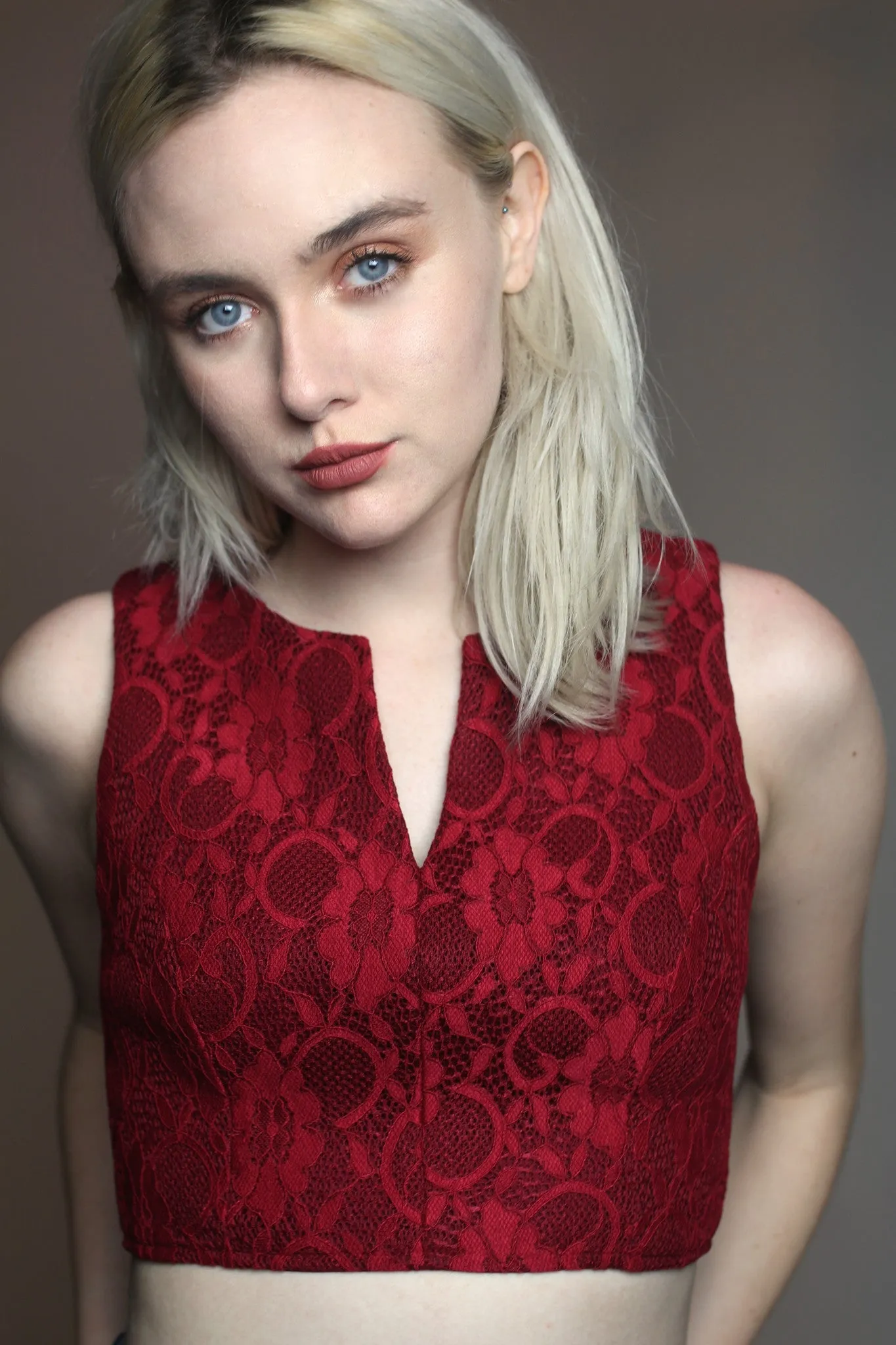 Deep Red Lace Crop Top