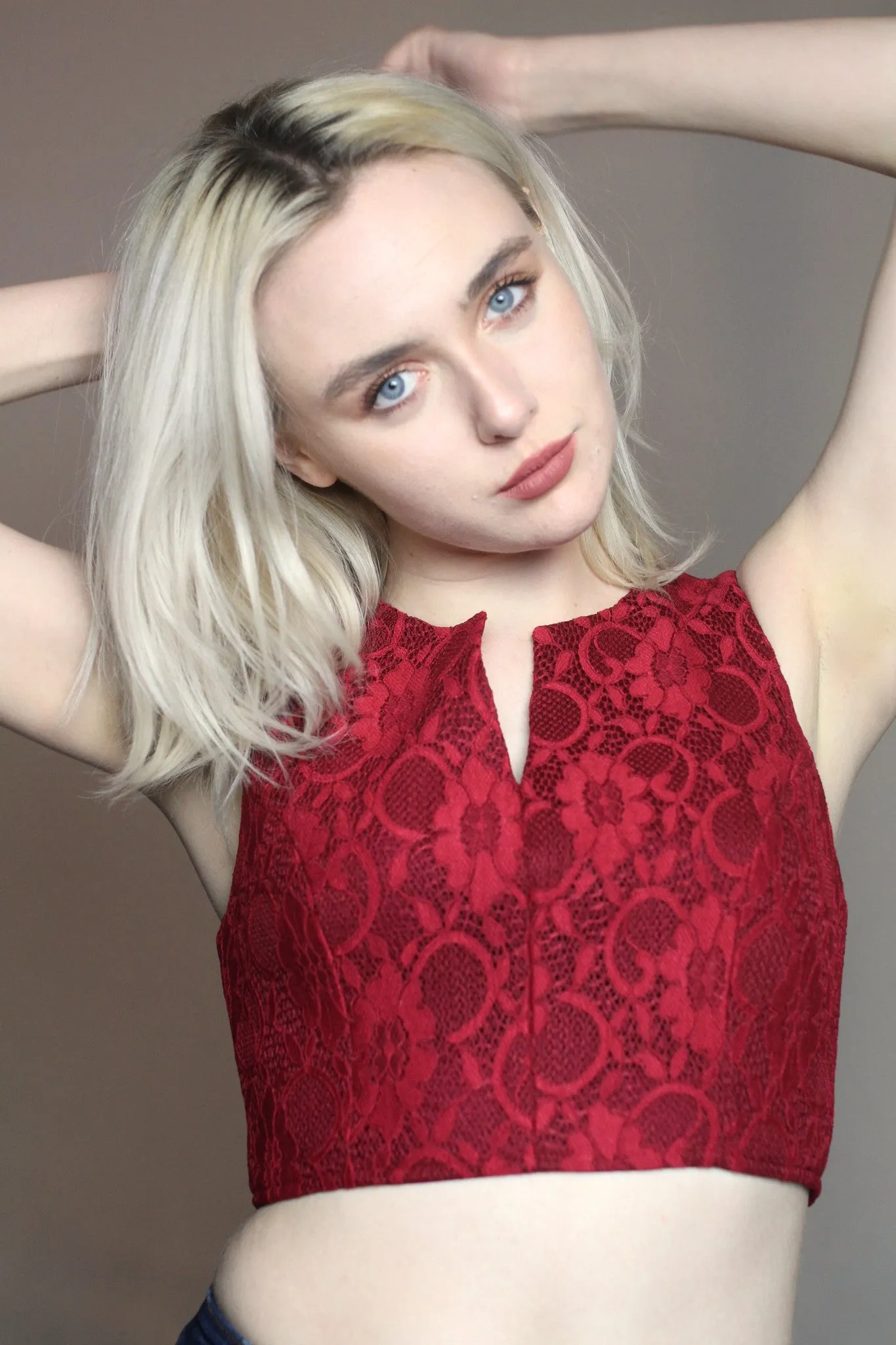 Deep Red Lace Crop Top