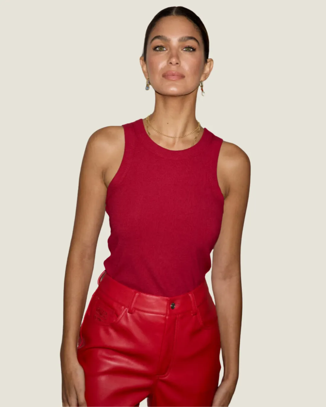 Deep Red Rib Tank Top
