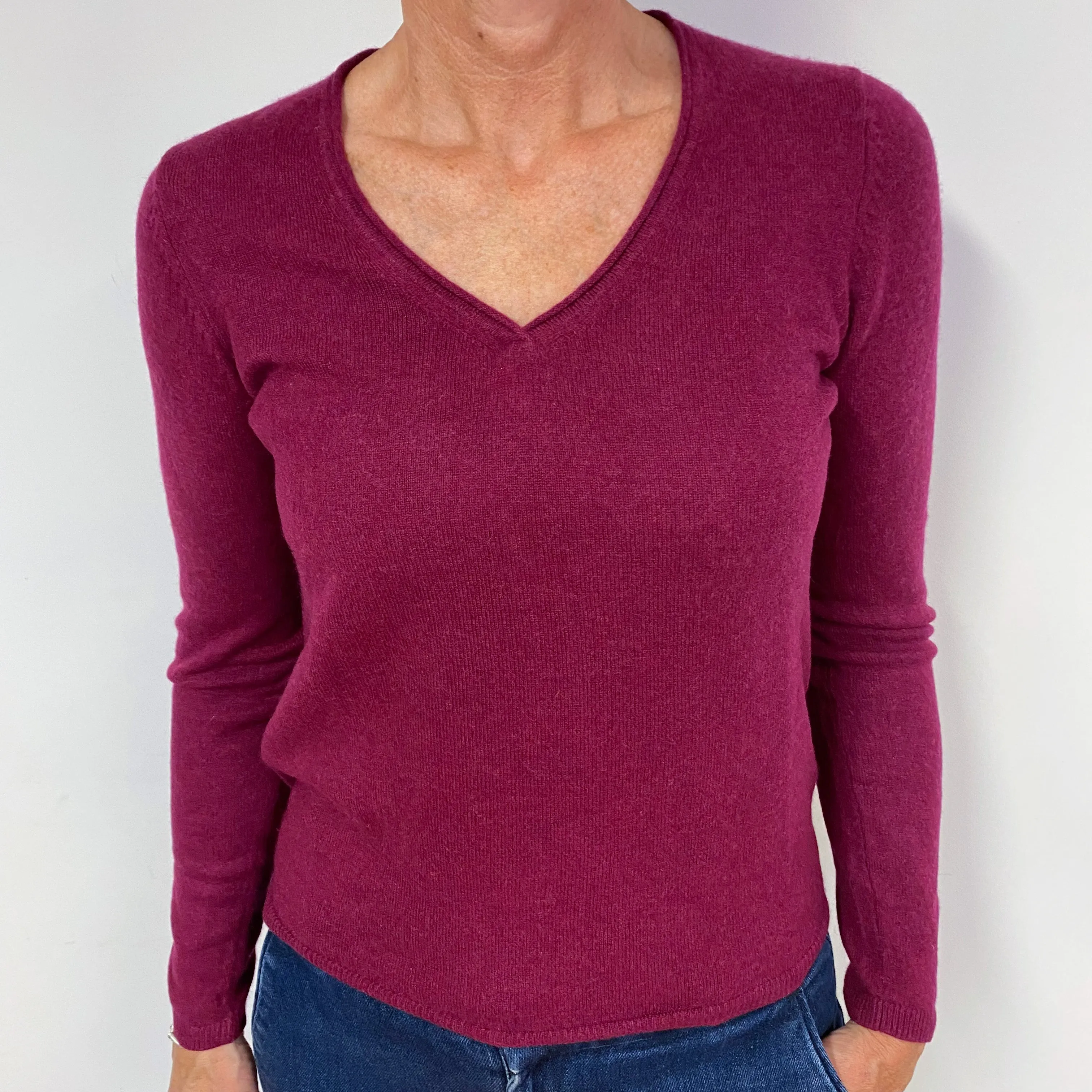 Deep Ruby Red Cashmere V-Neck Jumper