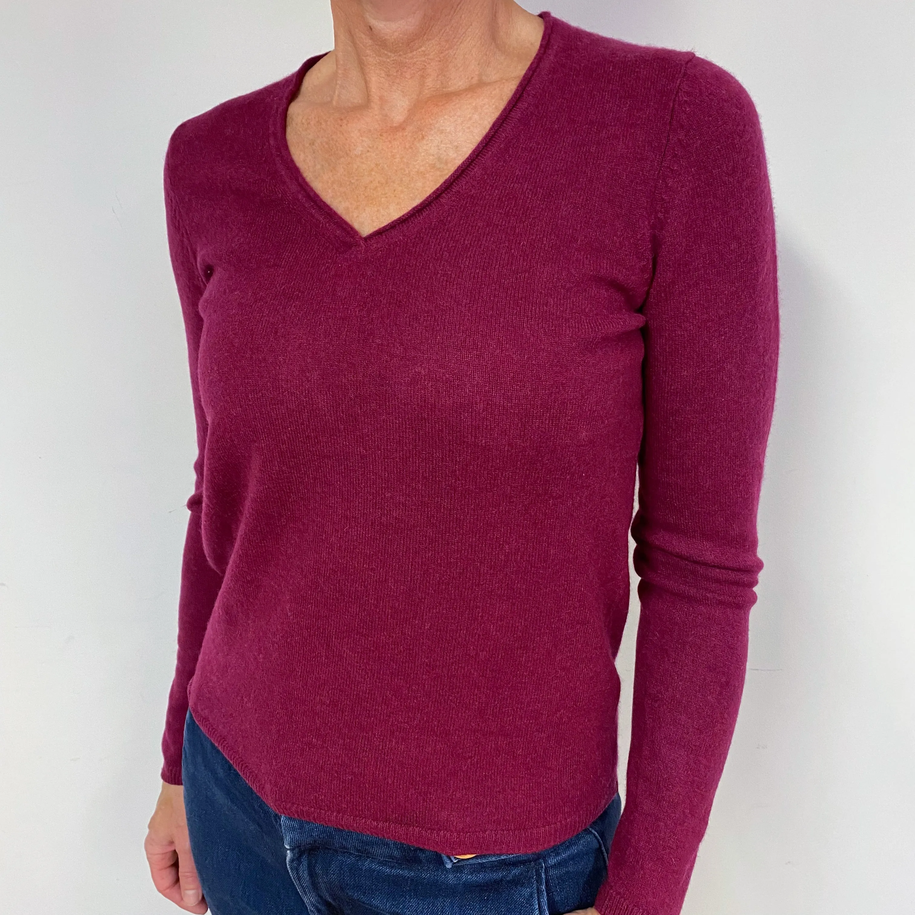 Deep Ruby Red Cashmere V-Neck Jumper