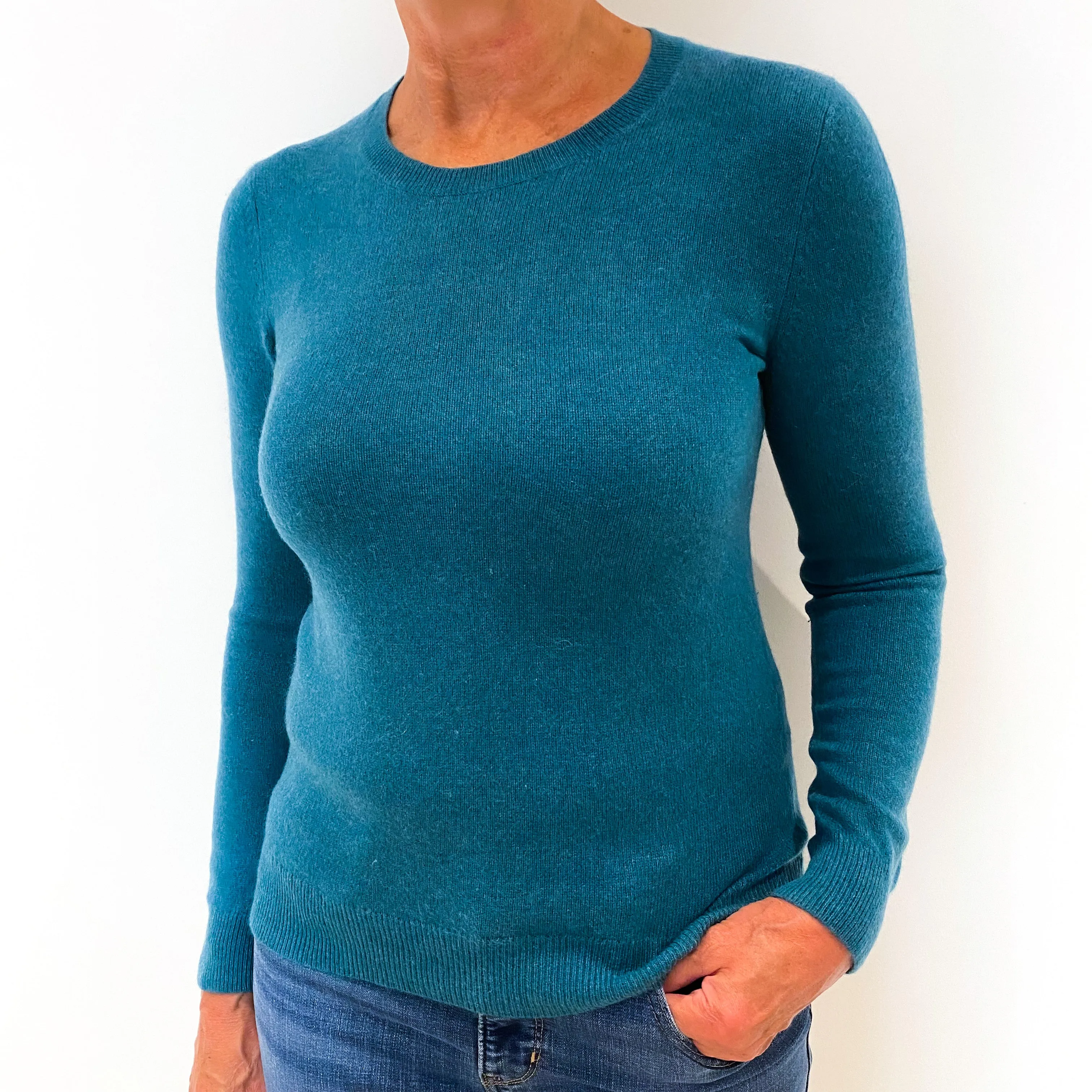 Deep Sea Green Cashmere Crew Neck Jumper Medium
