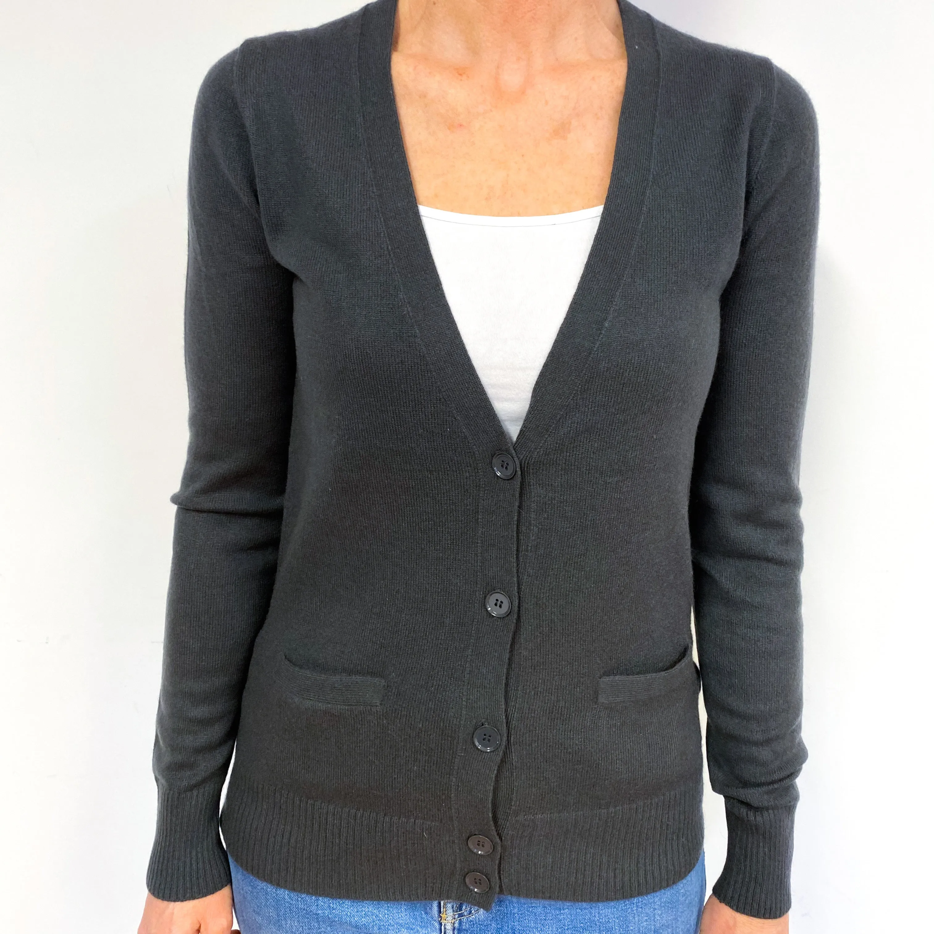 Deep Slate Grey Cashmere Cardigan Medium