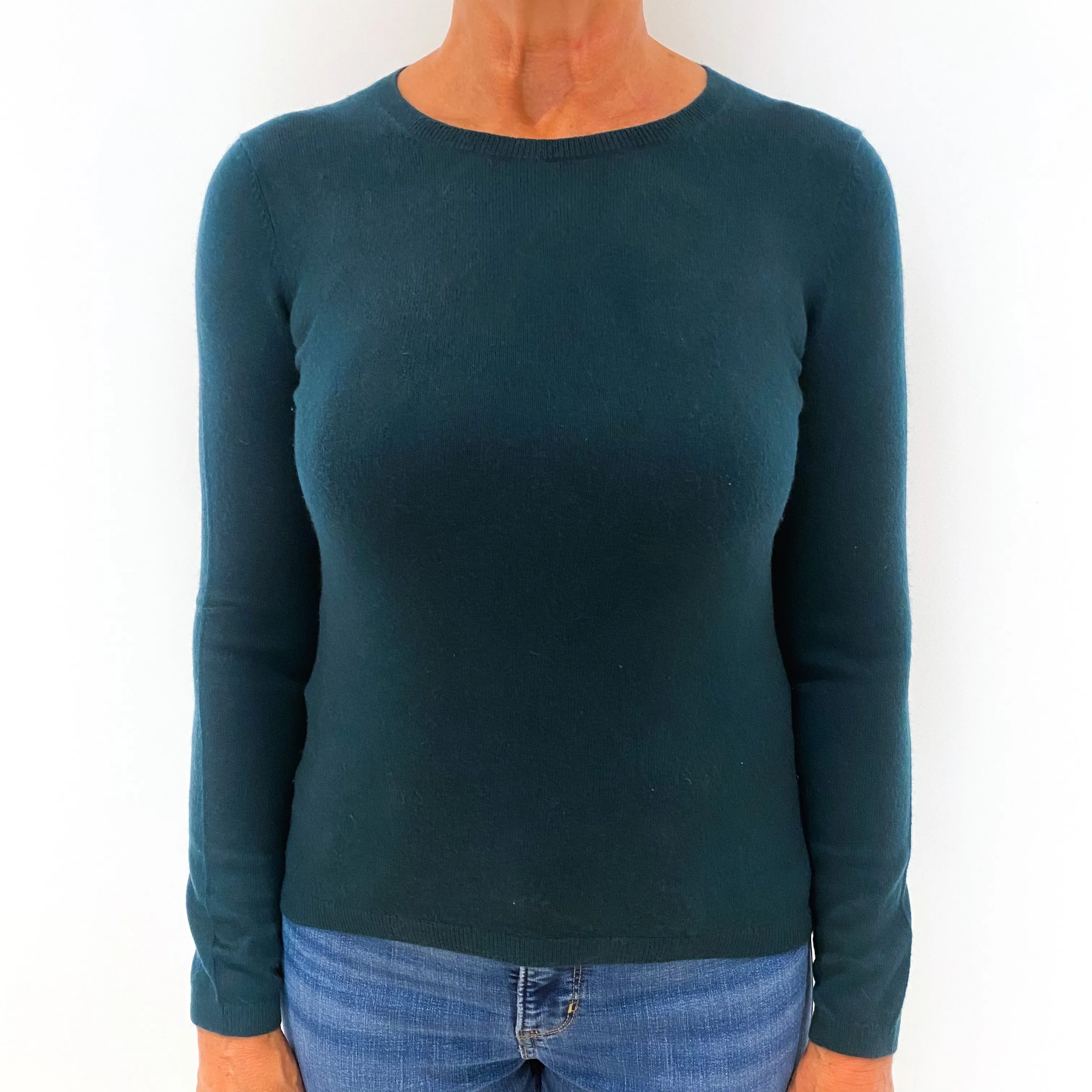 Deep Teal Green Cashmere Crew Neck Jumper Medium
