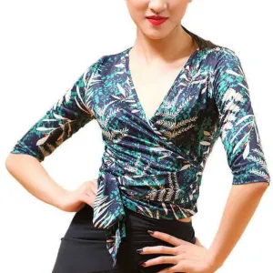 Deep V Neck Half Sleeve Dance Top with Lacing