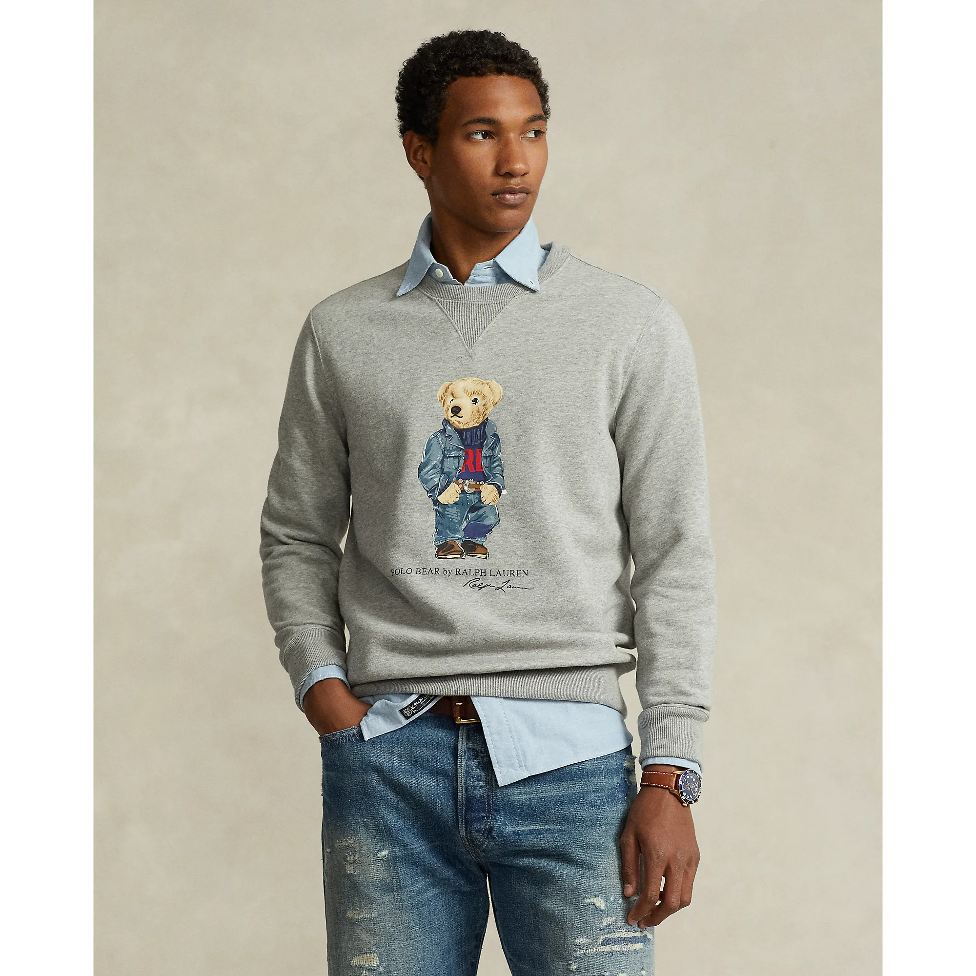 Denim Bear Crewneck - Andover Heather