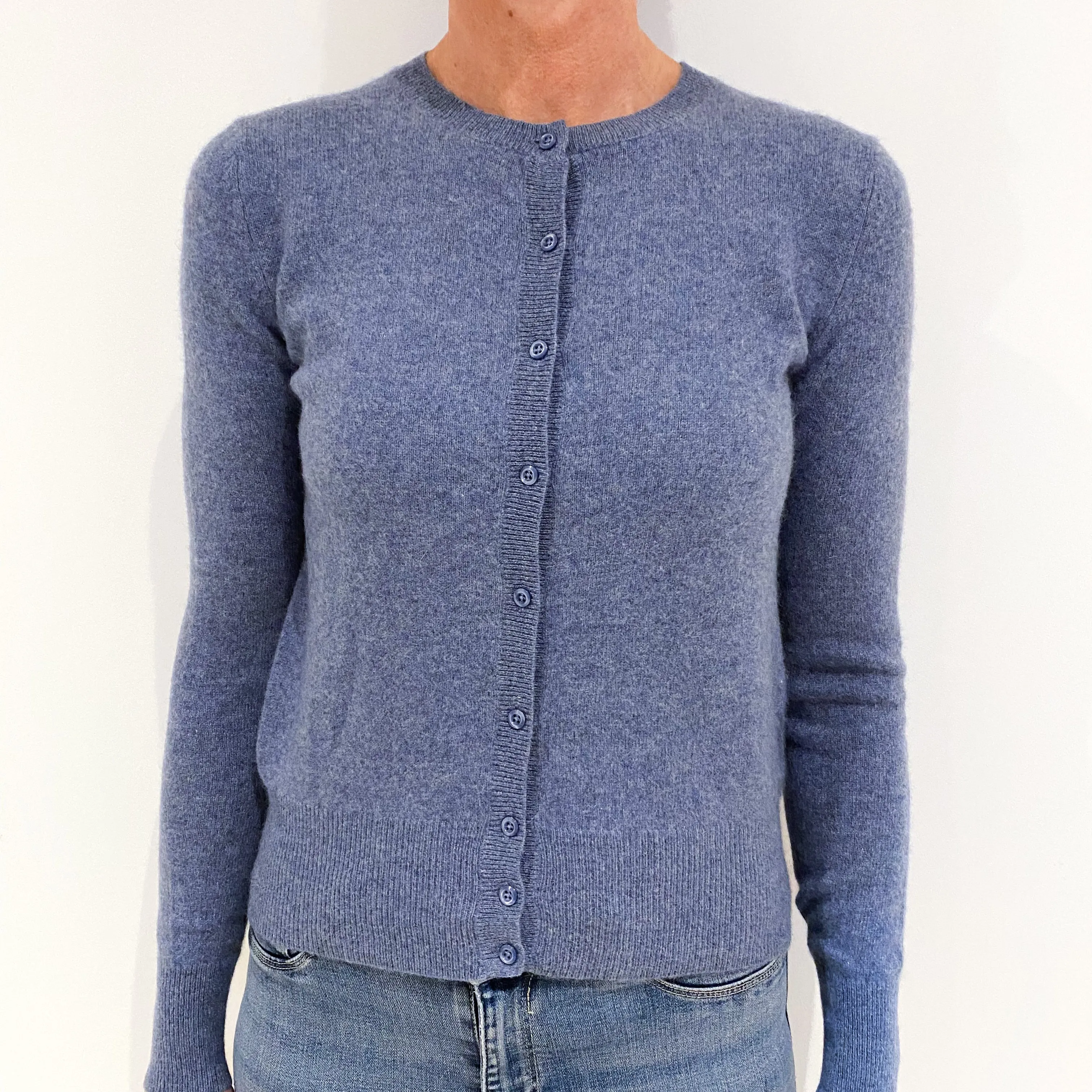 Denim Blue Cashmere Crew Neck Cardigan Small