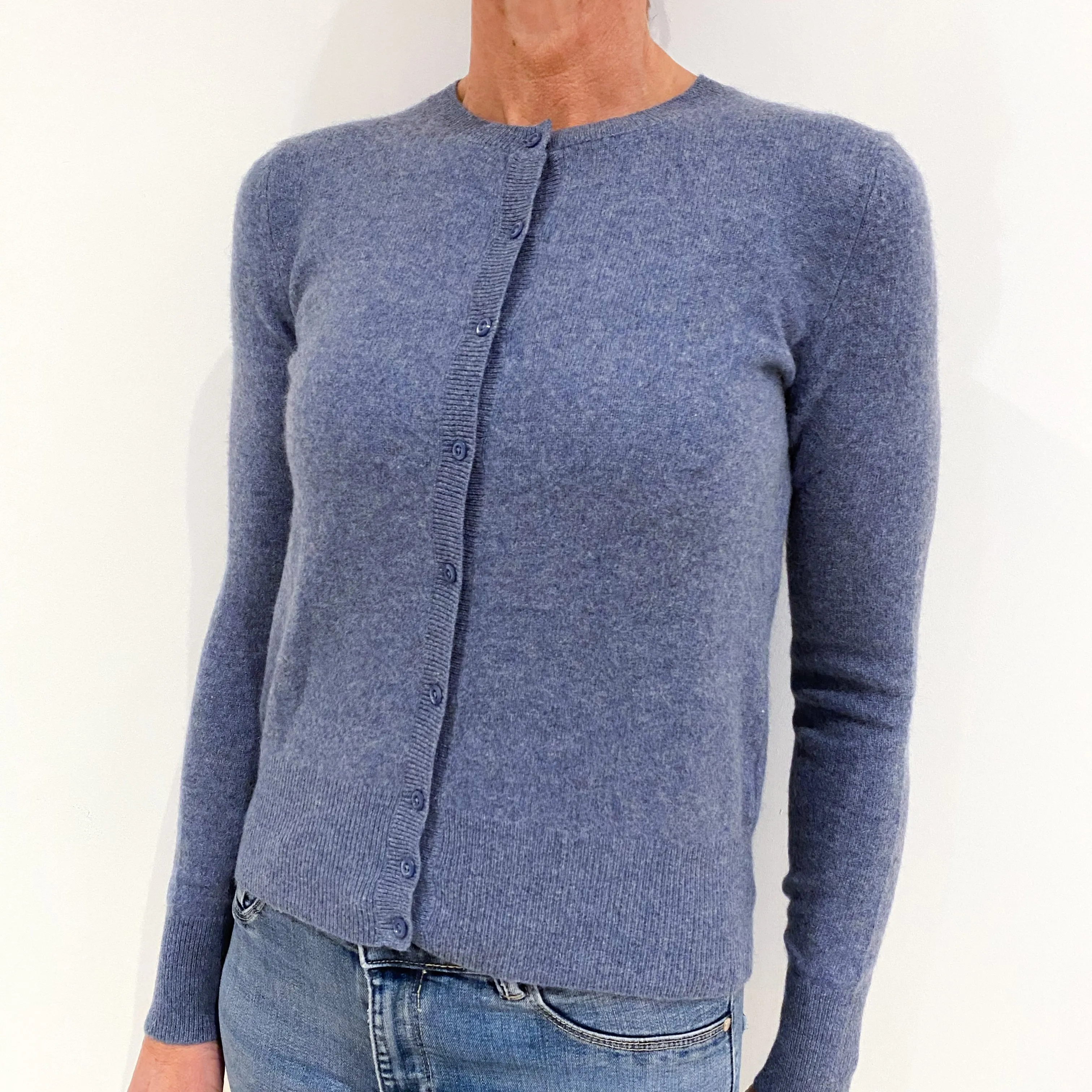 Denim Blue Cashmere Crew Neck Cardigan Small