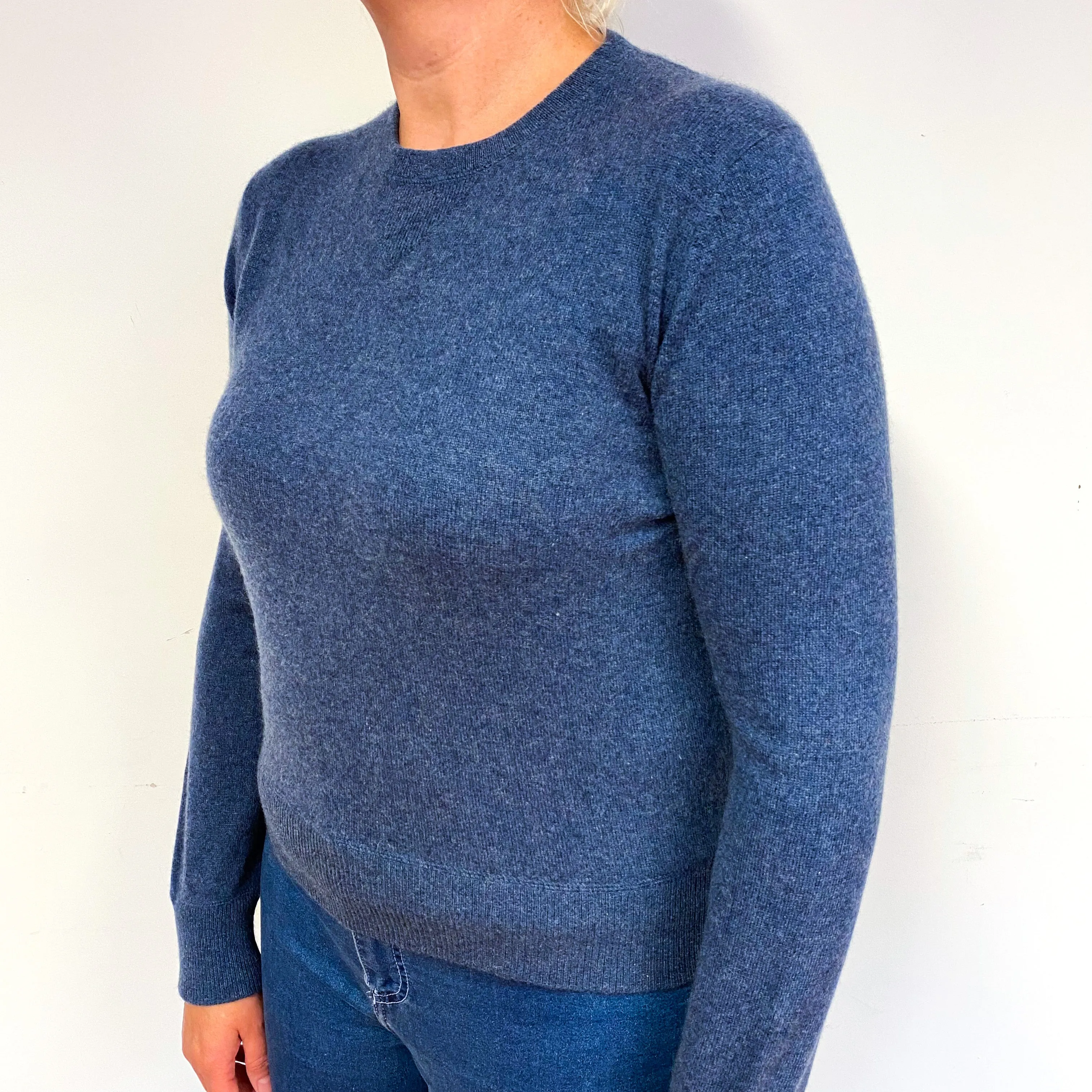 Denim Blue Sweatshirt Style Cashmere Crew Neck Jumper Large