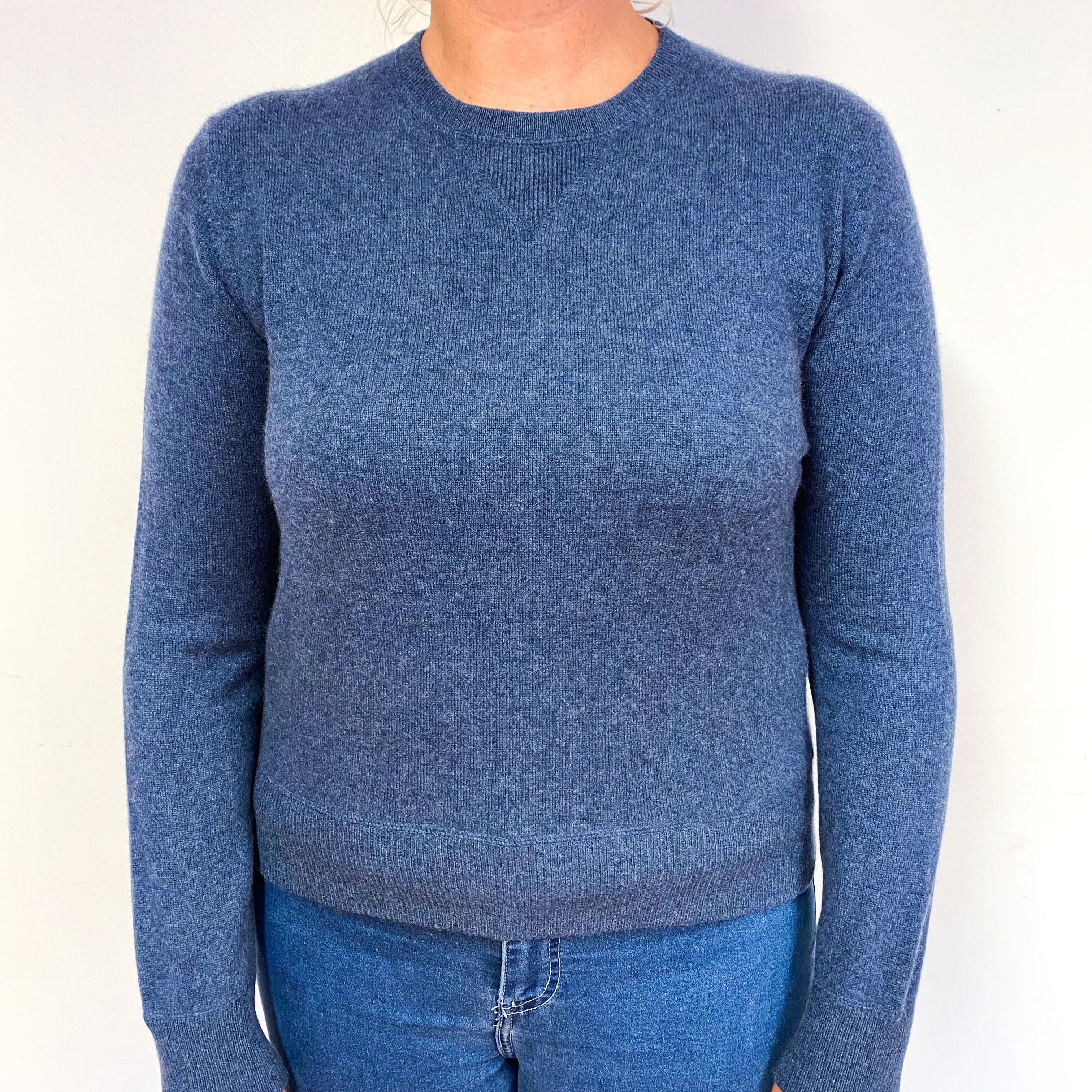 Denim Blue Sweatshirt Style Cashmere Crew Neck Jumper Large