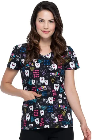 Dickies Women’s V-Neck Print Scrub Top DK700 SITD <br> Sizes S to XL