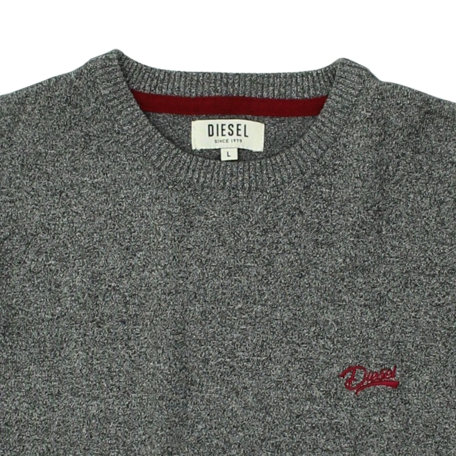 Diesel Mens Grey Knit Crew Neck Jumper | Vintage High End Designer Sweater VTG