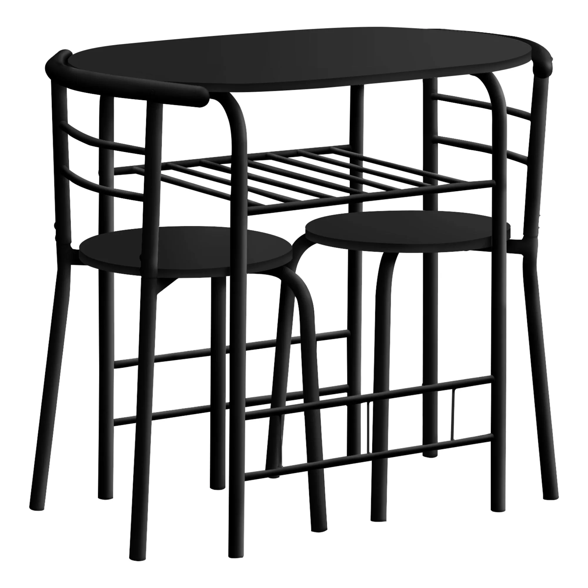 Dining Set - 3Pcs Set / Black Top / Black Metal