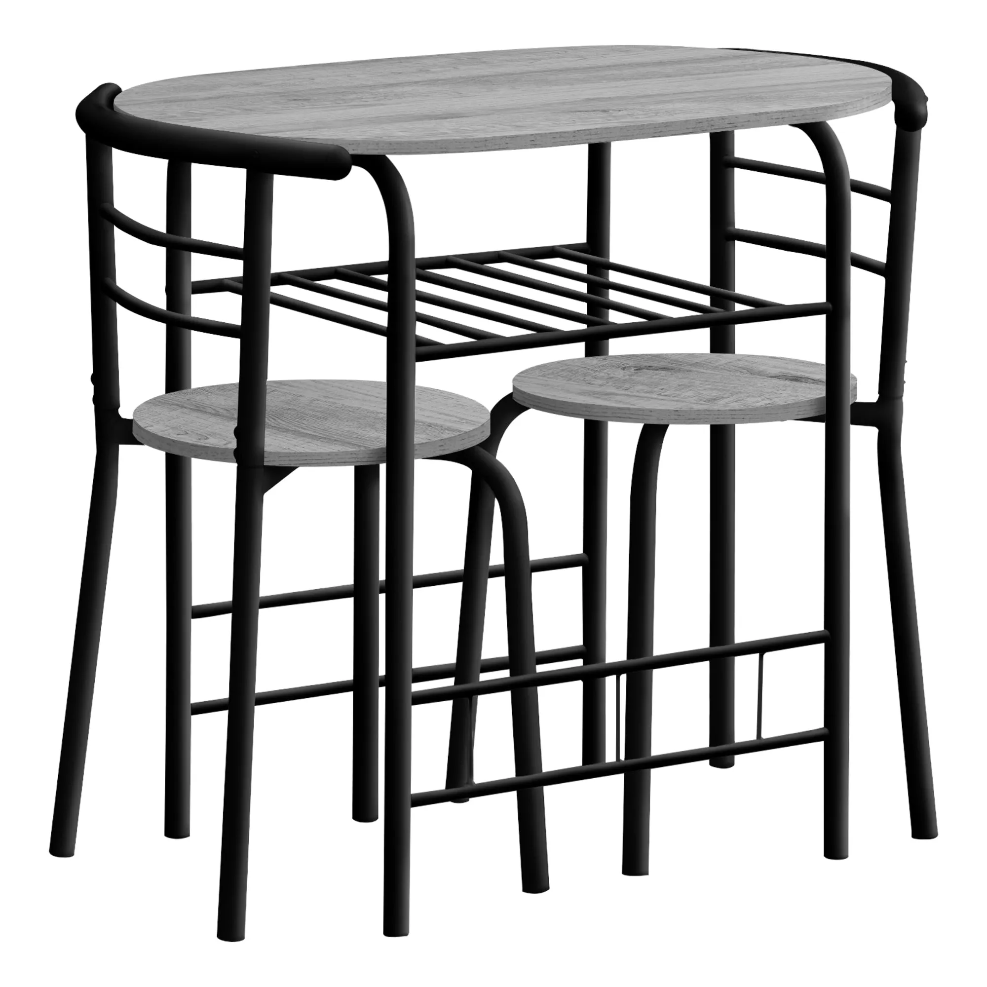 Dining Set - 3Pcs Set / Grey Top / Black Metal