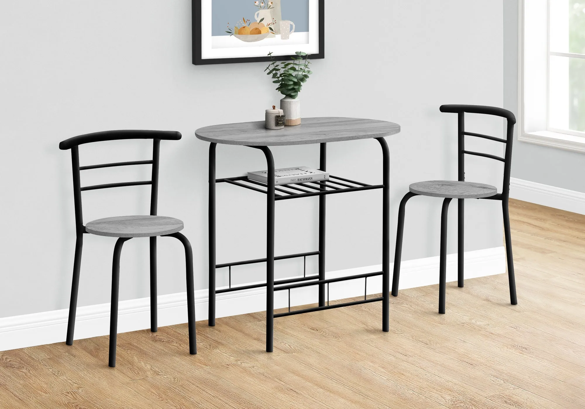 Dining Set - 3Pcs Set / Grey Top / Black Metal