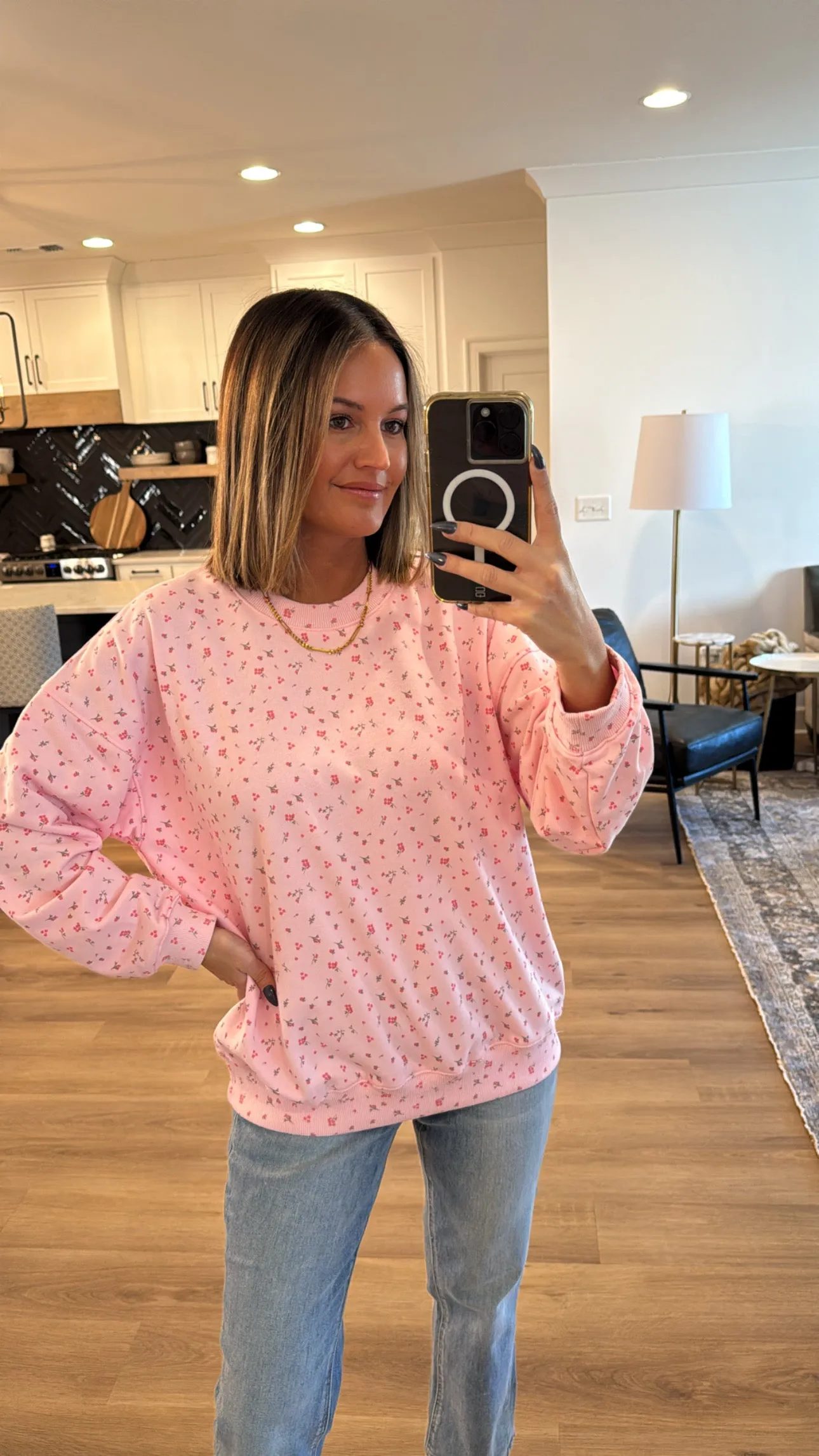 Ditsy Floral Oversized Sweatshirt, Light Pink