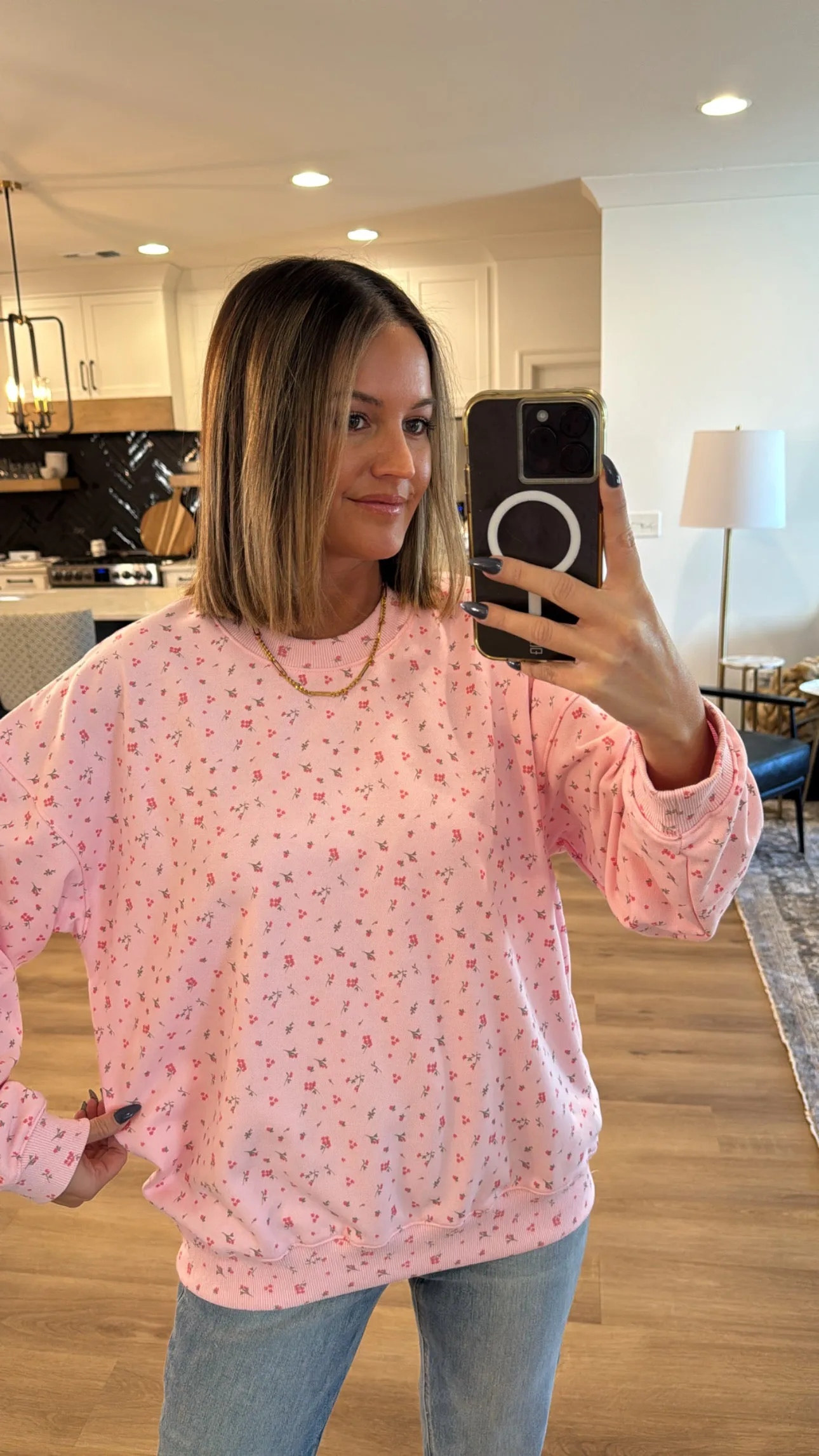 Ditsy Floral Oversized Sweatshirt, Light Pink