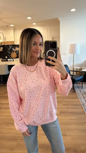Ditsy Floral Oversized Sweatshirt, Light Pink