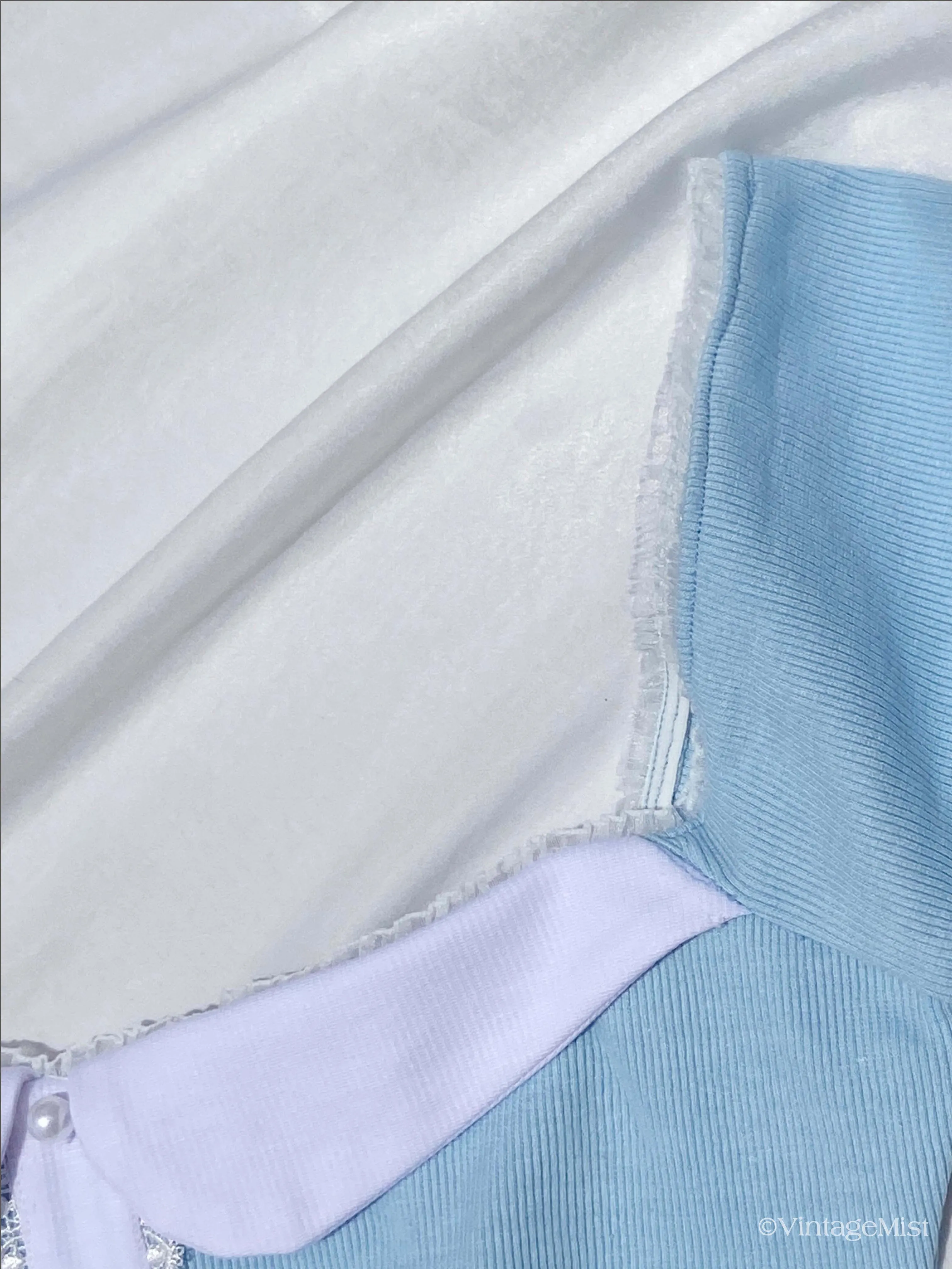 Dollette Collar Buttoned Lace Puff Sleeve Ribbed Top
