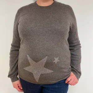 Donkey Brown Diamanté Star Boyfriend V- Neck Jumper