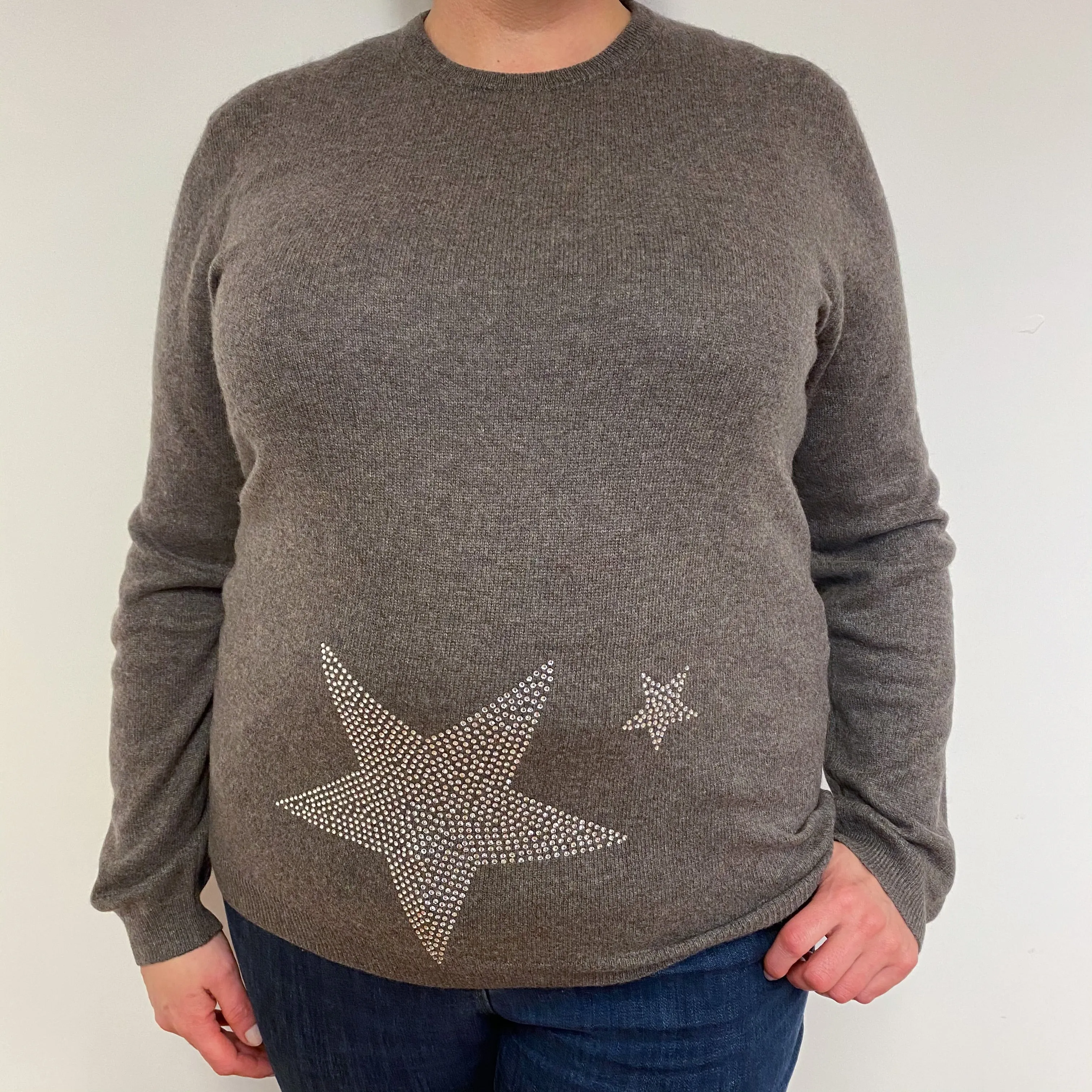 Donkey Brown Diamanté Star Boyfriend V- Neck Jumper