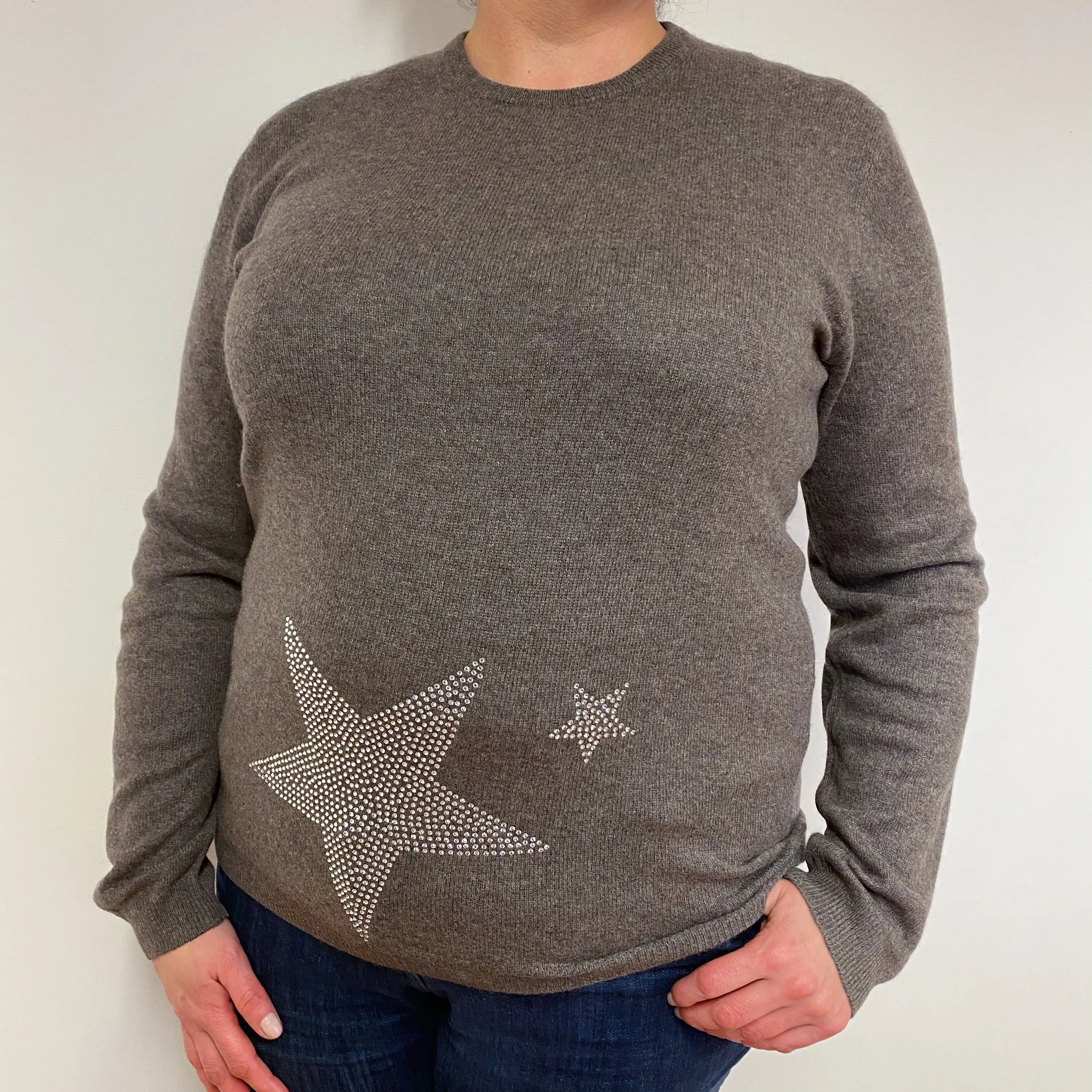 Donkey Brown Diamanté Star Boyfriend V- Neck Jumper