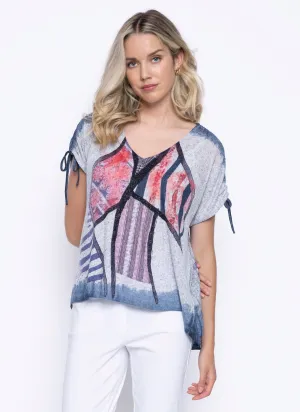 Drawstring Sleeves Printed Top