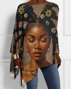 Dreadlocks Flower Black Girl Oil Print Irregular Top