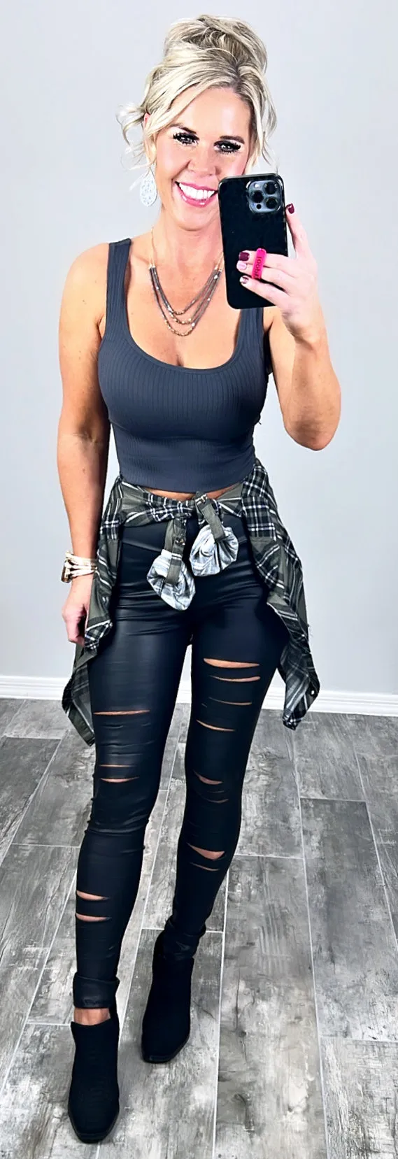 Duly Noted Ribbed Crop Top - Grey