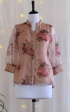 Dusty Pink Floral Organza Shirt Top