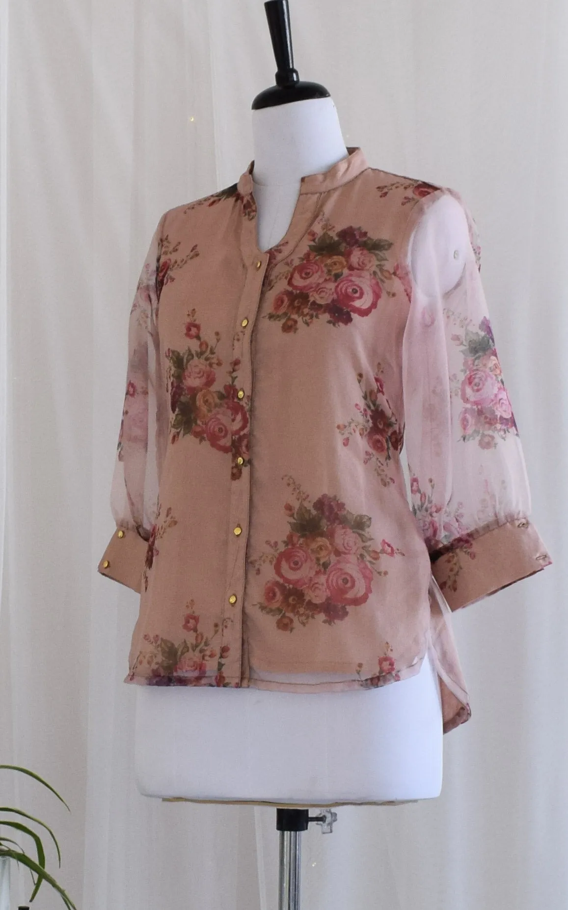 Dusty Pink Floral Organza Shirt Top