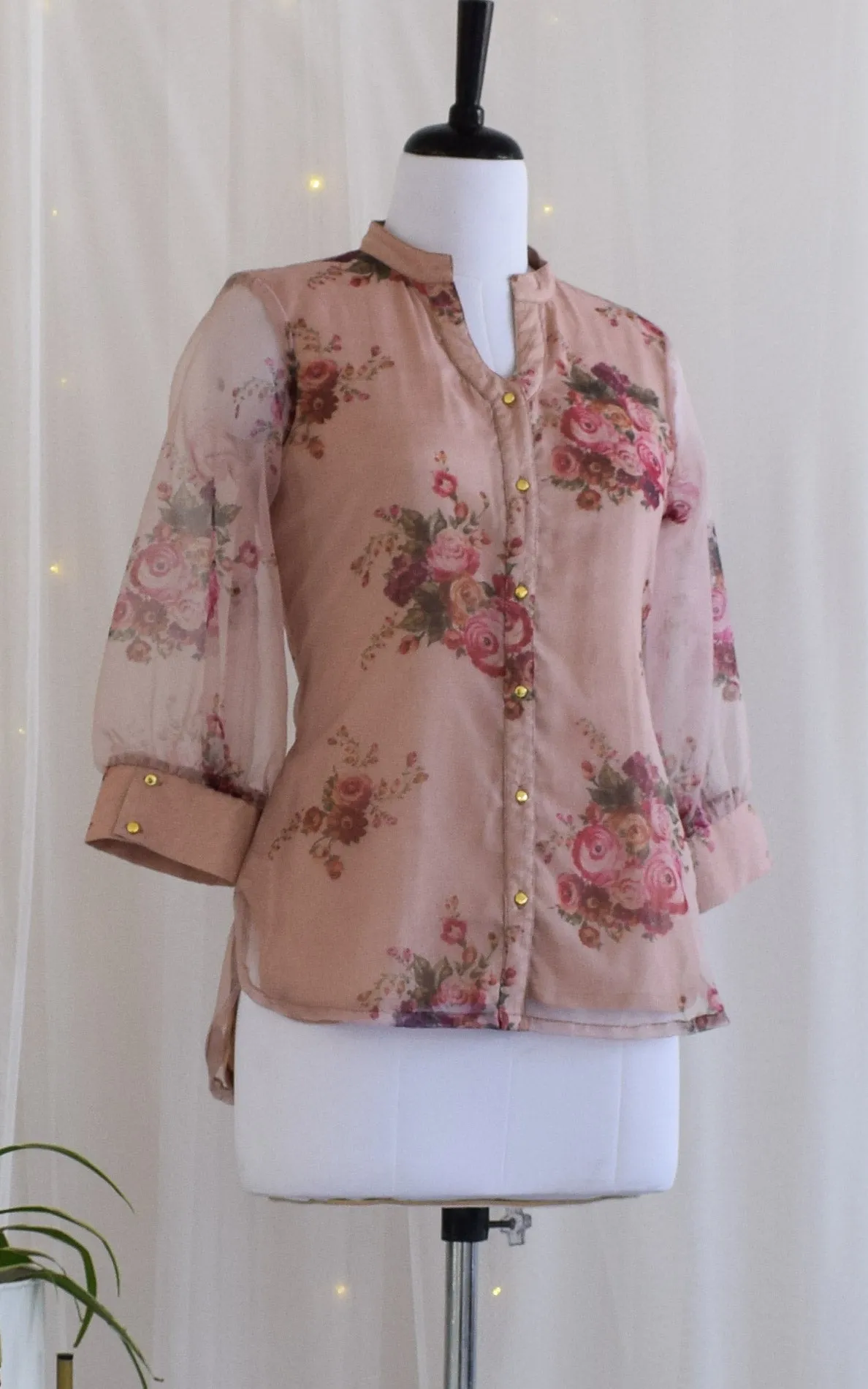 Dusty Pink Floral Organza Shirt Top