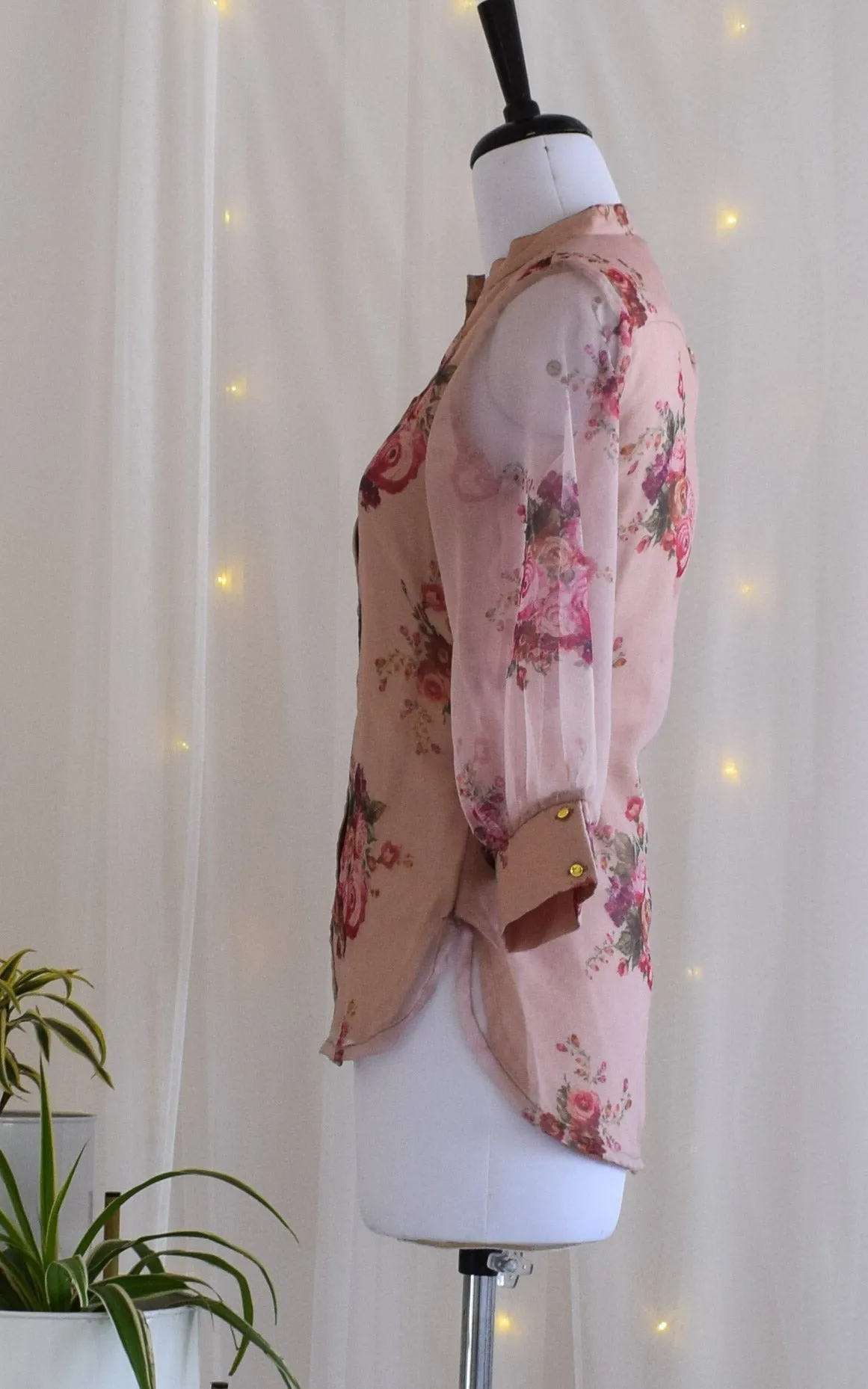 Dusty Pink Floral Organza Shirt Top