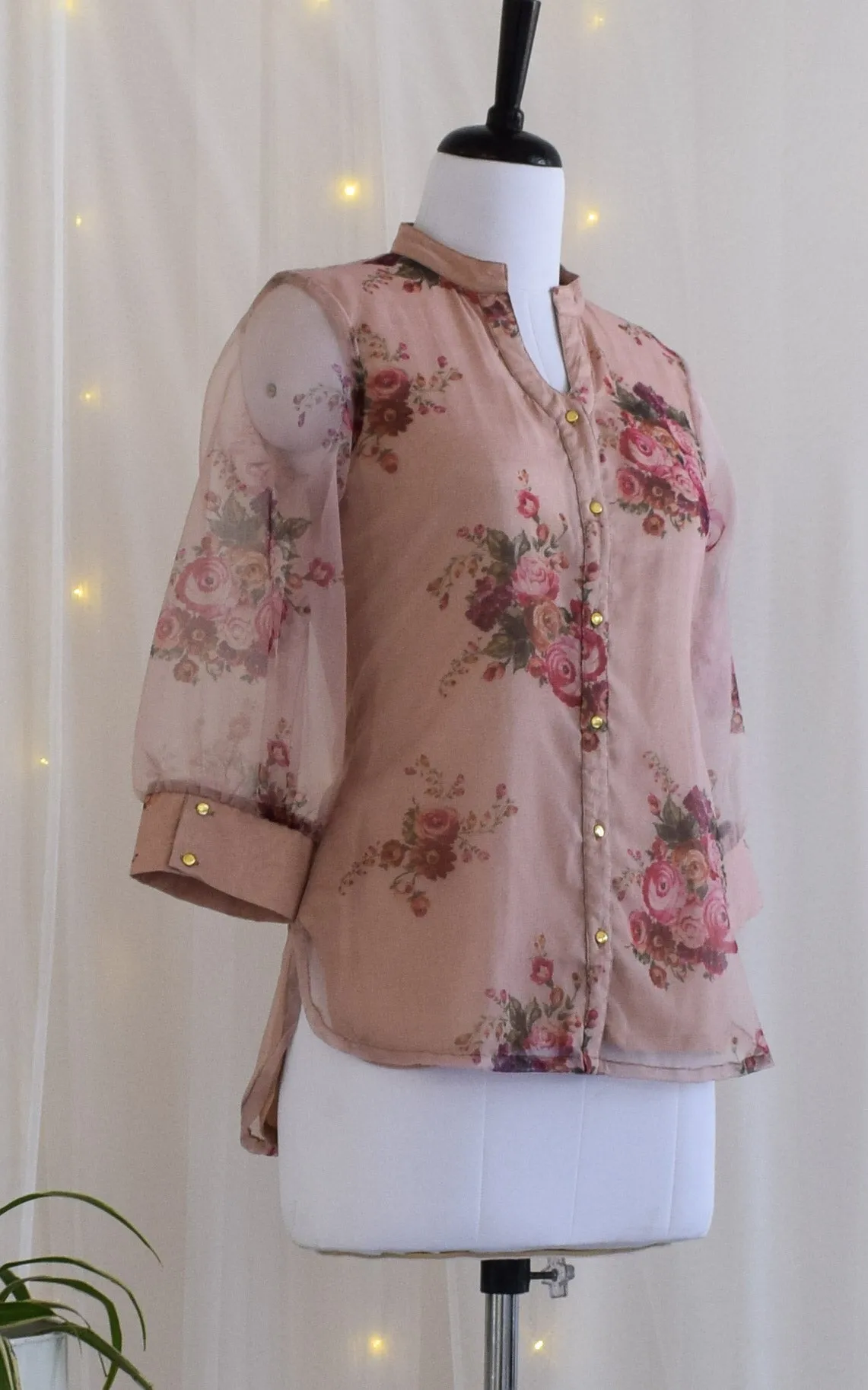 Dusty Pink Floral Organza Shirt Top