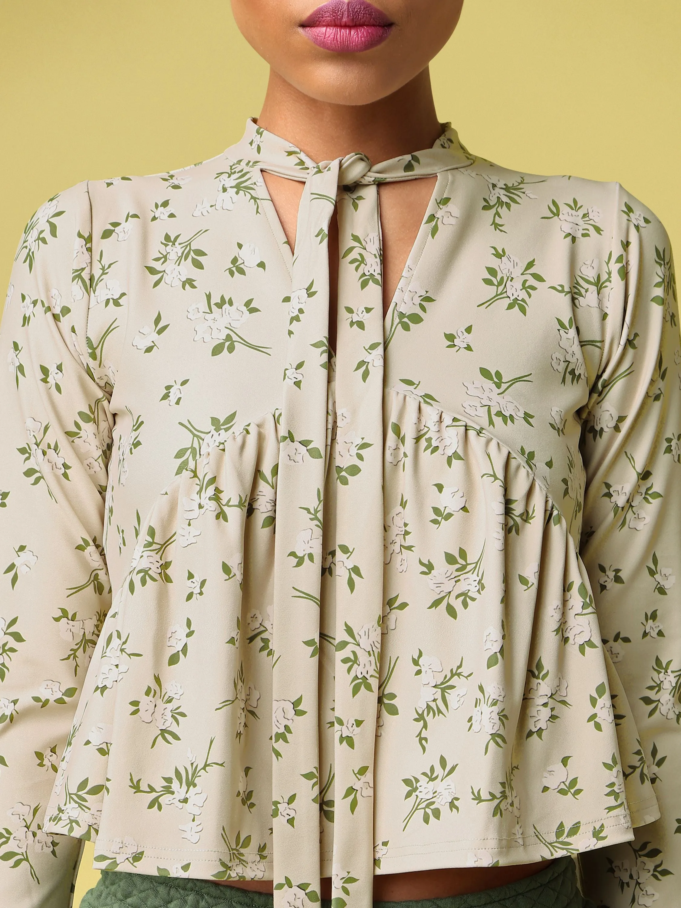 Dusty Tie-up Neck Peplum Top For Women