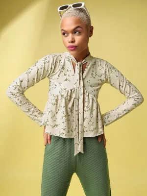 Dusty Tie-up Neck Peplum Top For Women